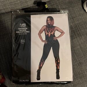 Flames Catsuit - Black and Orange